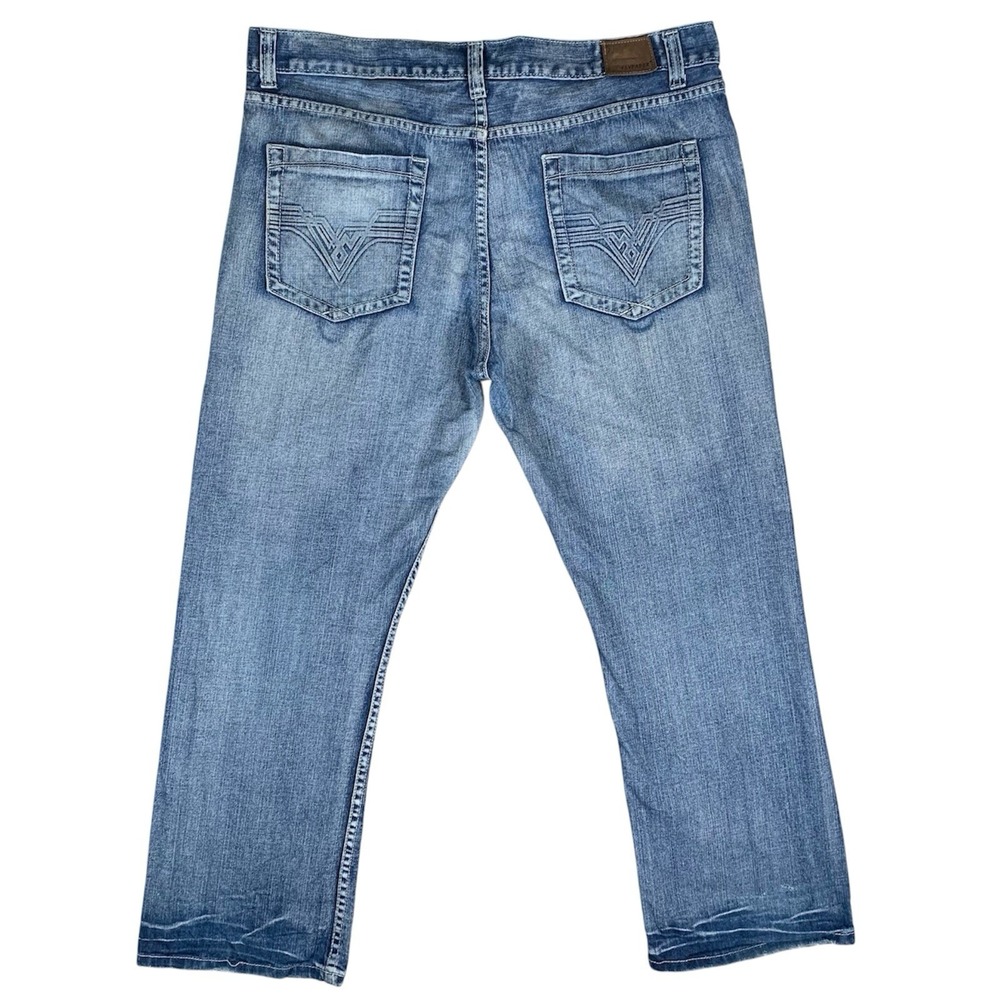 Flypaper Bootcut Jeans Mens 38x30 Blue Denim Distressed Faded Wash‎